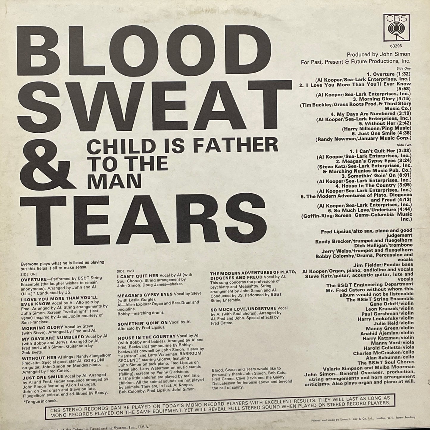 Blood, Sweat, and Tears: Child is Father to the Man Vinyl LP