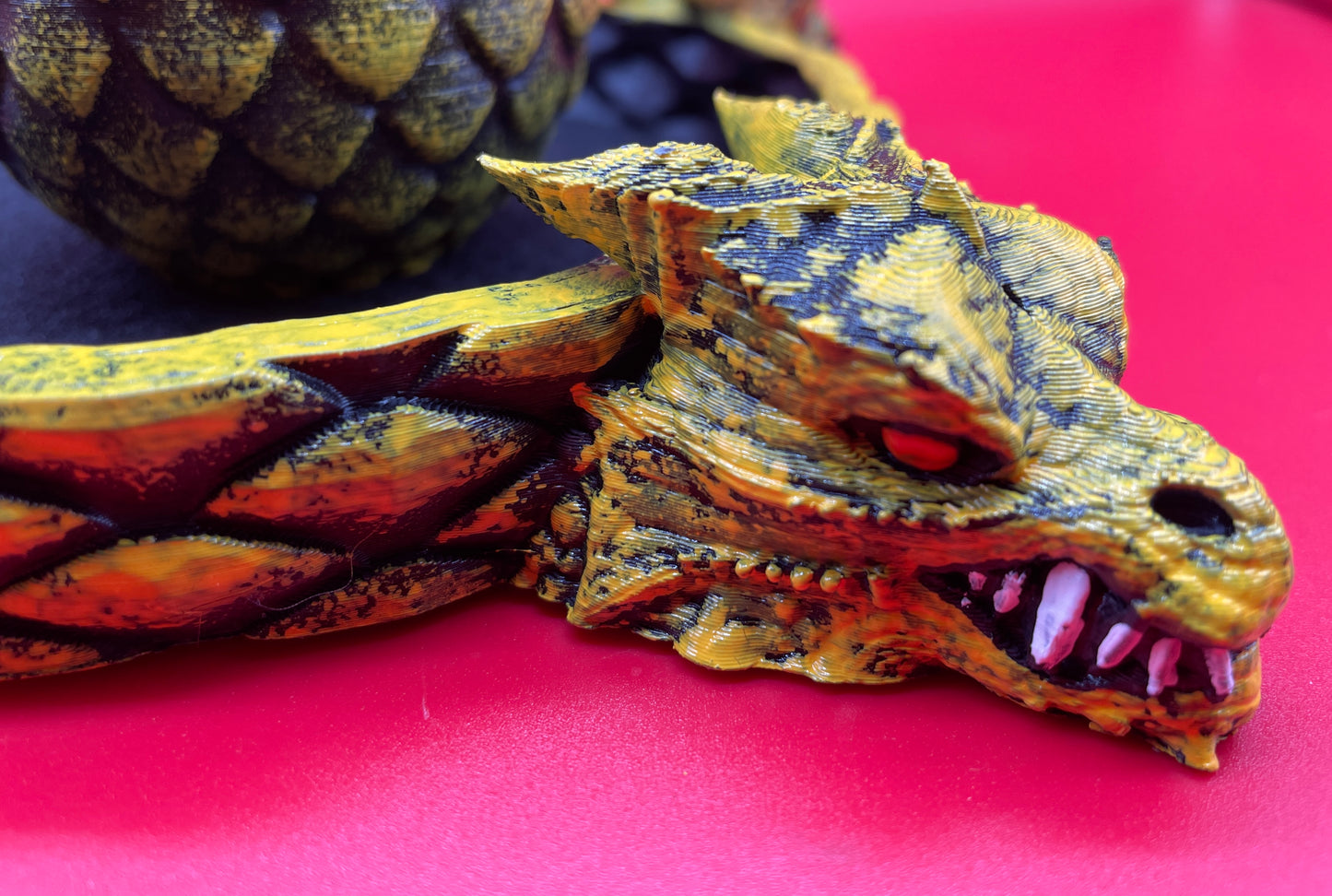 Lord Elemere's Dragon Egg Dice Shaker and tray with matching dice. Yellow / Black Version