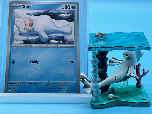 Pokemon Seel hand painted mini underwater diorama with matching trading card. Cell shaded hand painted by Mr.AnimeWorks1
