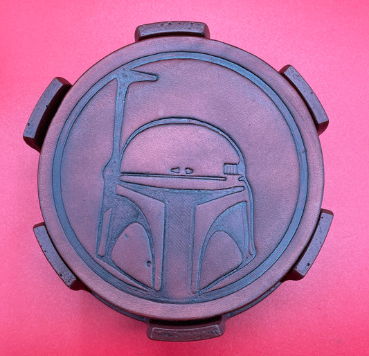 Lord Elemere's Mandolorian Custom made 4-pack leather drink coasters with holder