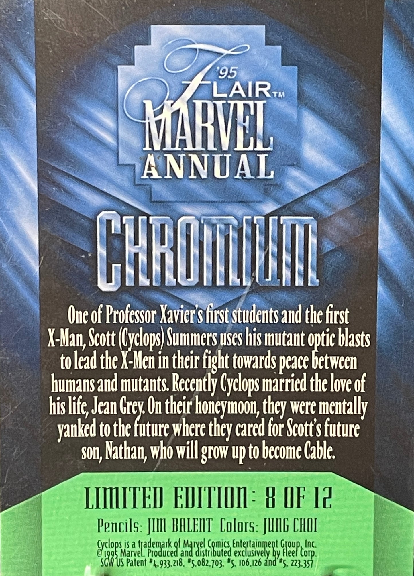 1995 Flair Marvel Annual Trading Card: Cyclops Chromium #8 of 12